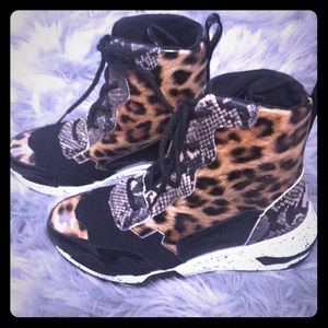 Cape robbin cheetah print and snake skin sneakers